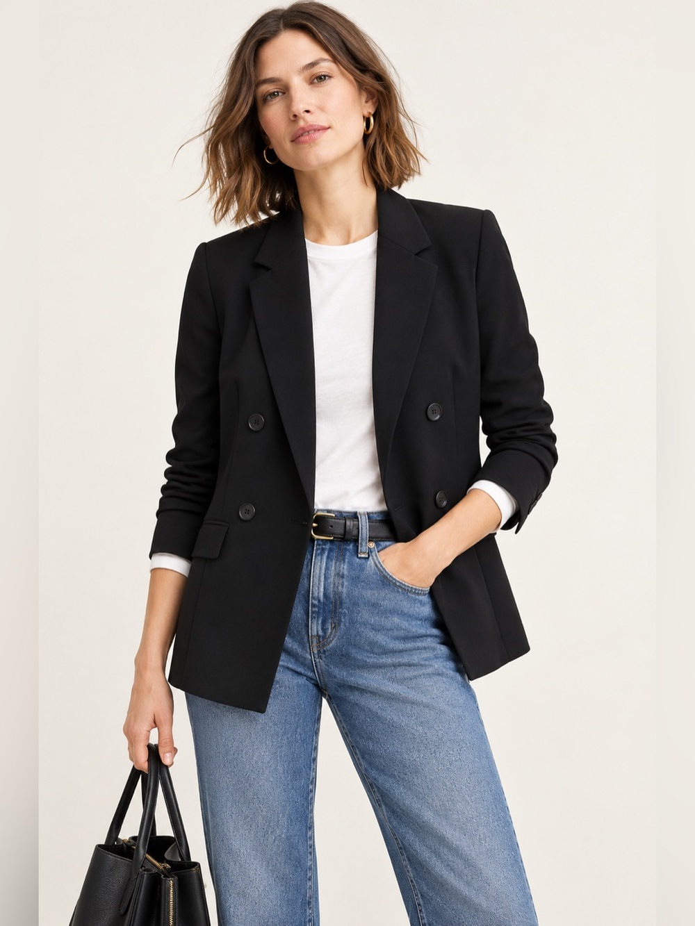 J.Crew Japanese Weave Double-Breasted Blazer Black Size 10